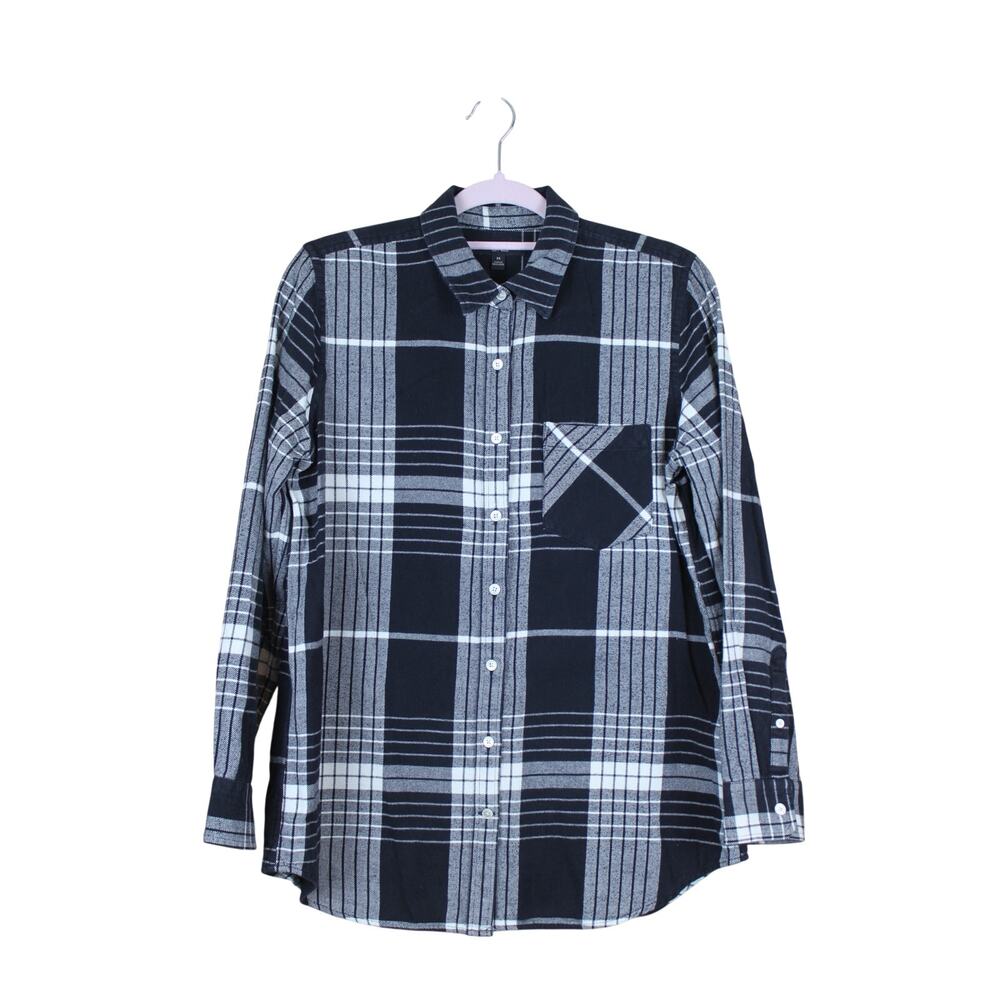 Banana Republic Soft Wash Black & White Plaid Fleece Button Up Shirt Top Size M